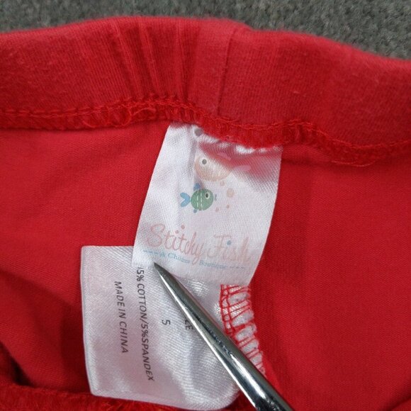 Stitchy Fish Leggings Girls Light Red Pull On Stretch Pants Size 5 - Picture 3 of 11